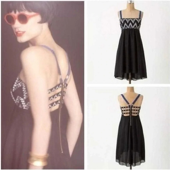 Anthropologie Leifnotes Black Silk Embroidered Whimsigoth Punk Dress Size 4 - Picture 1 of 9